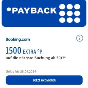 Payback - Booking.com 1500°P bei 50€ Buchung ergibt 15€ Rabatt