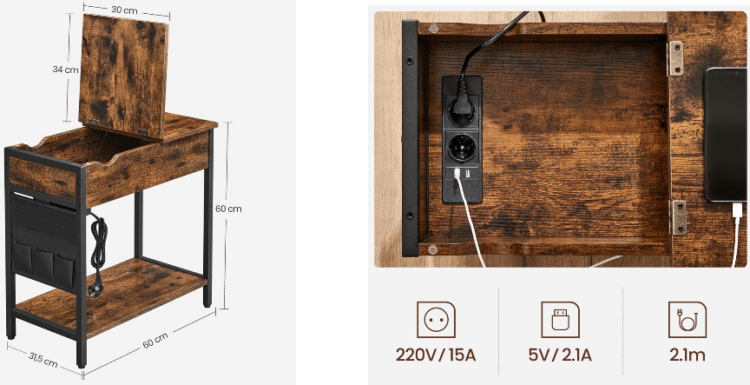 Vasagle Beistelltisch mit Steckdosen