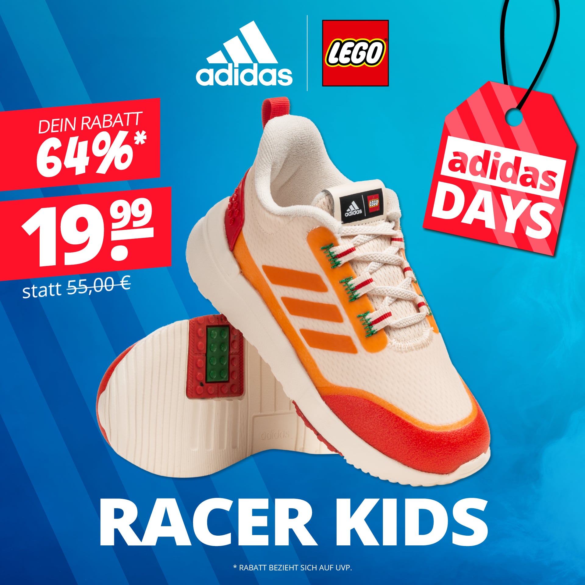 adidas x LEGO Racer Kinder Schuhe für 23,94€ ✔️ 35% Ersparnis!