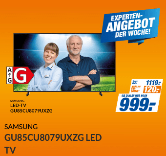 Thumbnail 💻 💥 expert: Angebot der Woche z.B.: Samsung GU85CU8079UXZG LED TV (85 Zoll) für 999€ (statt 1.139€)