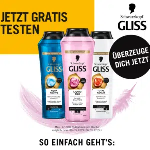 GLISS Shampoo GRATIS testen ✔️ versch. Sorten ✔️ 17.500 Teilnahmen pro Woche möglich 🚀