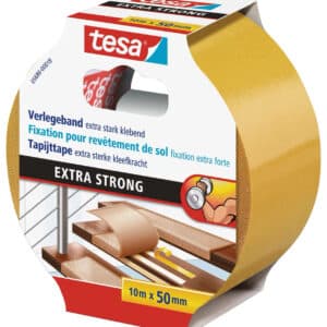 tesa Verlegeband extra stark klebend - Doppelseitiges Klebeband zum Verlegen von Teppich und PVC-Belag 10m x50mm für 4,60€ (statt 11,29€)