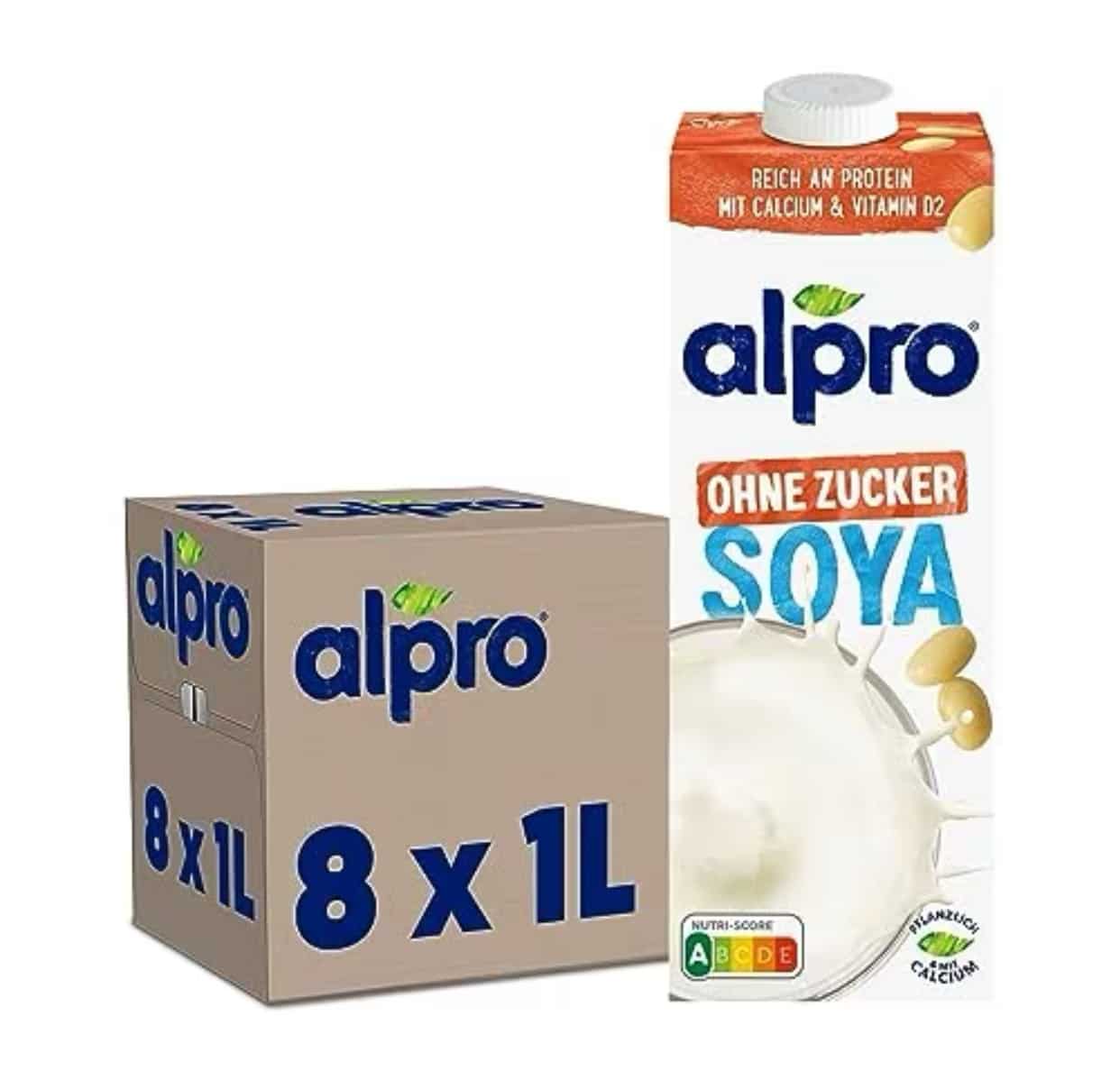 Alpro Sojadrink - Vegan und milchfrei - Von Natur aus laktosefrei und fettarm - 8 x 1L - Haltbar für 11,32€ (statt 19,12€)