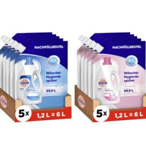 Sagrotan Hygiene-Spüler Himmelsfrische 6 Liter oder SAGROTAN Wäsche-Hygienespüler Sensitiv 6 Liter für 10,17€