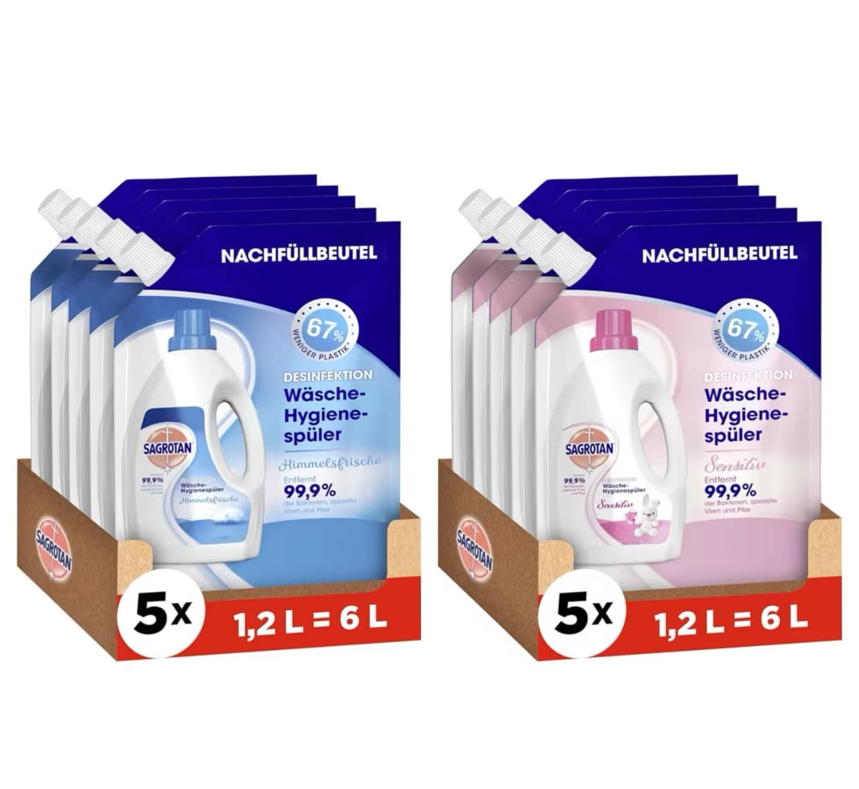 Sagrotan Hygiene-Spüler Himmelsfrische 6 Liter oder SAGROTAN Wäsche-Hygienespüler Sensitiv 6 Liter für 10,17€