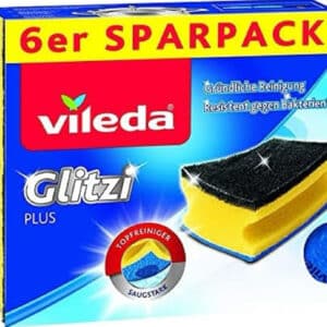Vileda Glitzi Plus Topfreiniger, mit Antibac-Effekt gegen Bakterien, saugstark 6 Stück für 1,48€ (statt 1,85€)