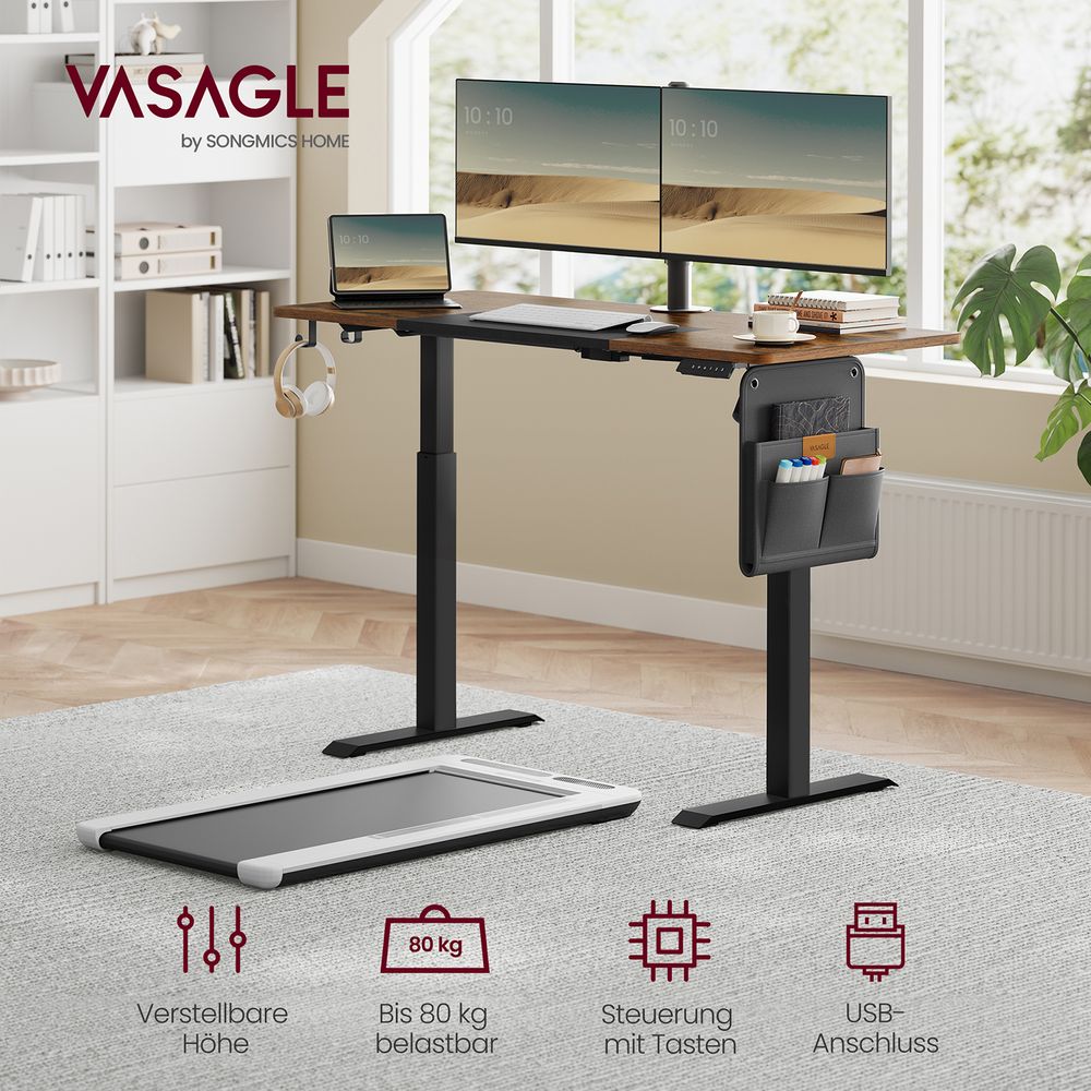 Thumbnail VASAGLE höhenverstellbarer Schreibtisch für 135,99€ ✔️ elektrisch, 60 x 140 cm, stufenlos verstellbar, vintagebraun-schwarz