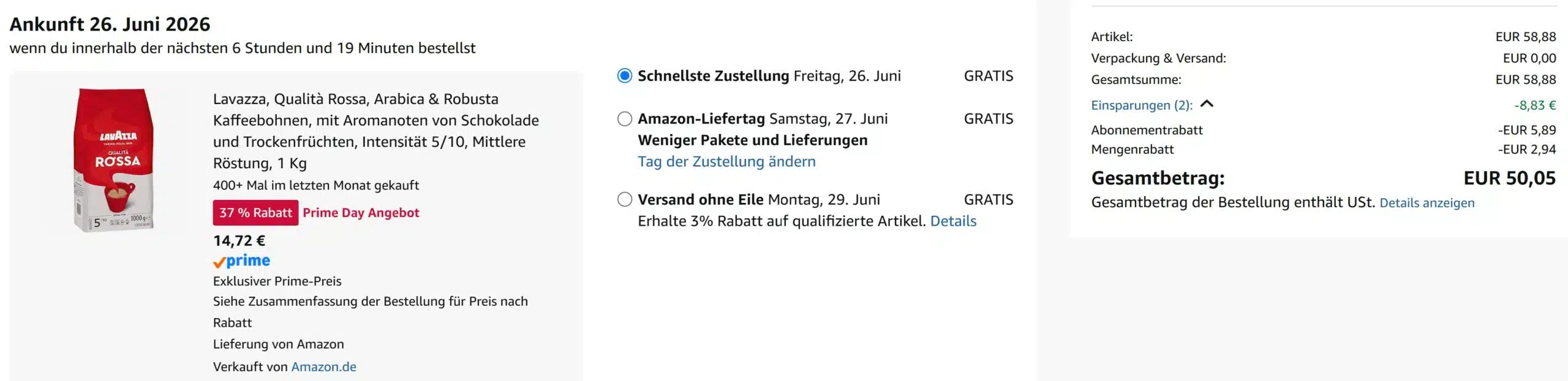 Amazon Preis von Lavazza Kaffeebohnen