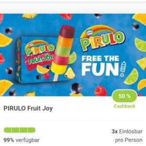 Marktguru 50% Cashback beim Kauf von PIRULO Fruit Joy Eis - bis zu 3x