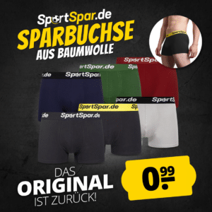 ❤️ "Sparbuchse" Boxershorts für 0,99€ | oder "Sparschlüppi" Slip für 0,99€ (zzgl. Versand) - SportSpar