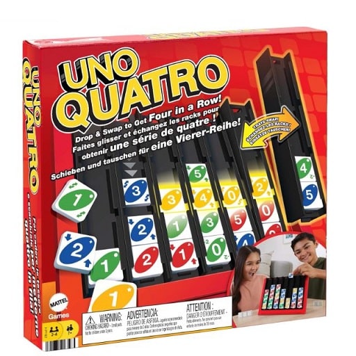 Mattel Games Uno Quatro Familienspiel für 14,99 € (statt 23,56 €).