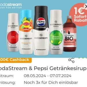 1€ Cashback auf SodaStream & Pepsi Getränkesirup (Couponplatz)