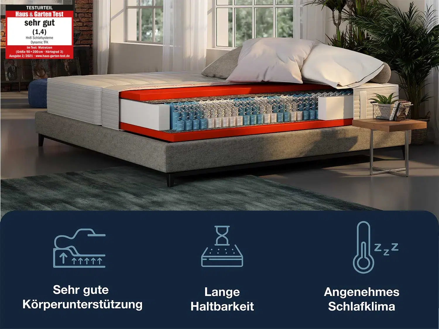 Hn8 Schlafsysteme 7-zonen Taschenfederkernmatratze Dynamic Tfk Test 7-Zonen Taschenfederkern-Matratze Hn8 Schlafsysteme Dynamic TFK (90 x