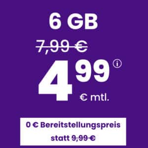 Mtl. kündbare 6GB 5G/LTE Allnet für nur 4,99€ (SIM24 im 1&amp;1-Netz)