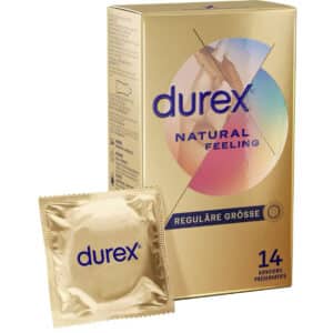 Durex Natural Feeling Kondome – Latexfreie Kondome aus Real-Feel-Material & mit anatomischer Easy-On-Form – 14er Pack für 11,69€ (statt 19,49€)