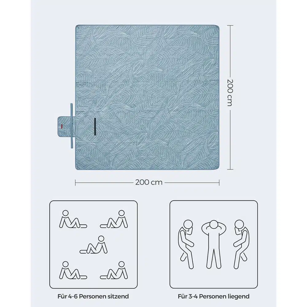 Ausgerollte Songmics Picknickdecke mit Personenanzahl