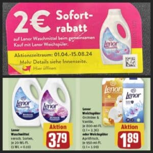 Lenor Waschmittel & Weichspüler für nur 3,68 anstatt 5,68 - Bei Rewe- diese Woche - mit Coupon