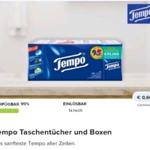 0,60€ Cashback auf Tempo Taschentücher oder Boxen bei Marktguru