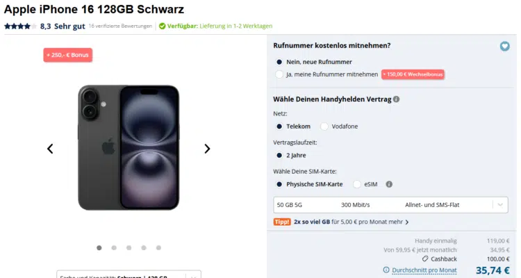 Apple iPhone 16 Handytarif