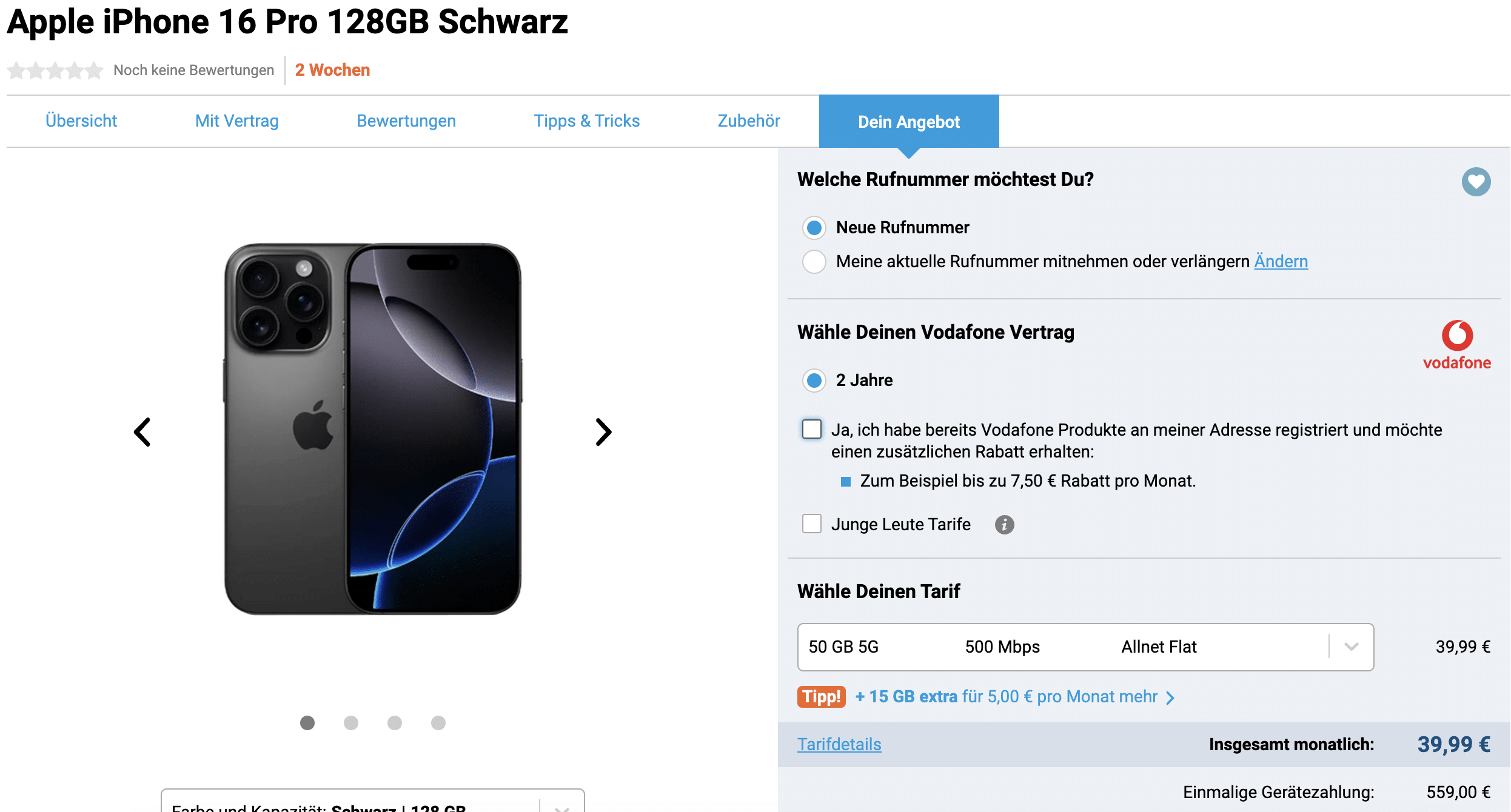 Apple iPhone 16 Pro 128GB Schwarz
