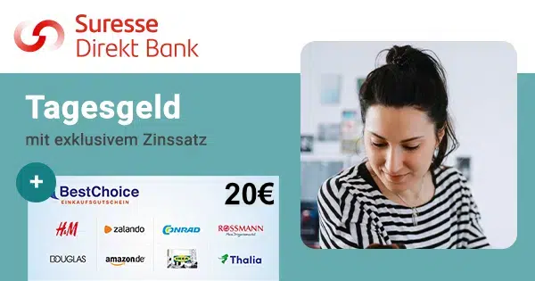 Suresse Tagesgeldkonto mit 20€ Bonus