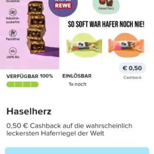 50% Cashback auf HaselHerz Haferriegel nur bei Rewe & Marktguru
