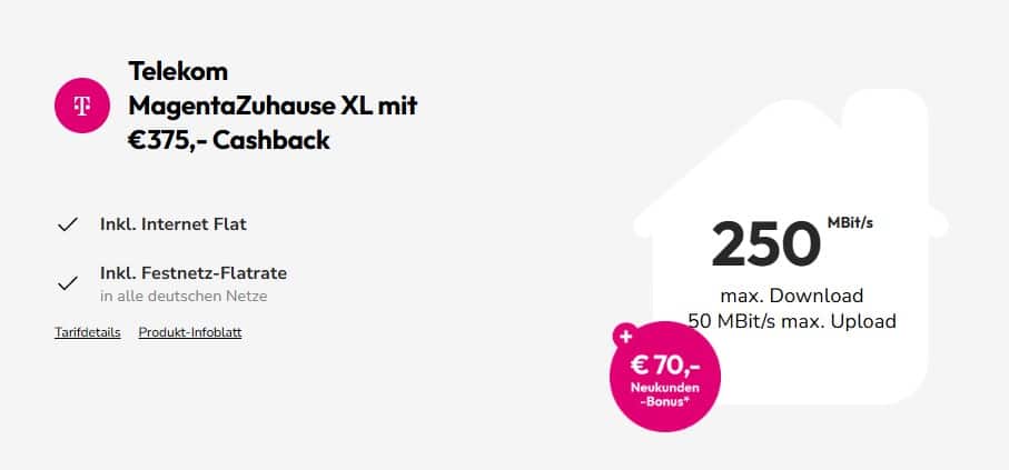 Telekom MagentaZuhause L mit €345,- Cashback bei Sparhandy