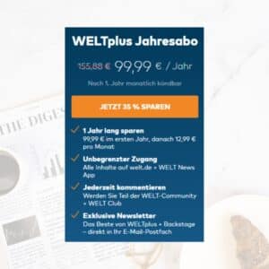 🗺 WELTplus Jahresabo für 99,99€ (statt 156€)