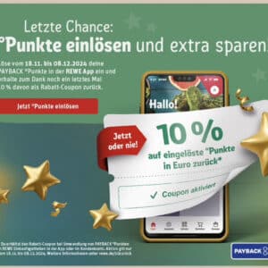 Bei REWE Payback Punkte einlösen und bei Einlösung 10% REWE Rabatt Coupon erhalten *ab 18.11.*