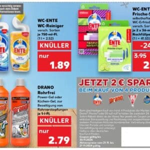 ab 21.11.2024 2,00€ Rabattcoupon für die Marken Drano, WC-ENTE, Pronto und 00 null null bei Kaufland