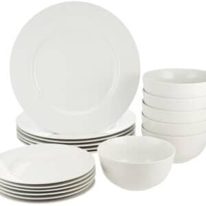 Amazon Basics Geschirrservice, 18-teilig aus Porzellan für 6 Personen in weiß für 24,51€(statt 39,99€)