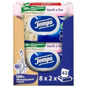 Tempo Feuchte Toilettentücher &#034;Sanft & Pur&#034; - Megapack - 16 Packungen mit je 42 Tüchern für 18,58€ (statt 27,12€)