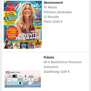 TV Movie:  7,60 Euro/Jahr Prämienabo (26 Hefte)