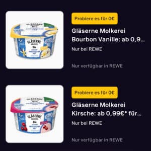 gratis Gläserne Molkerei Griechischer Joghurt Bourbon Vanille und Kirsche Rewe in Shopbuddies App