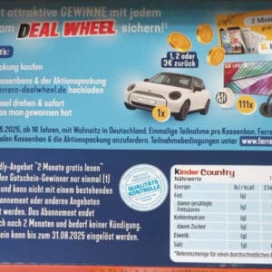 FERRERO garantierter Gewinn: z.B. 1€/2€/ 3€ Cashback beim Kauf von 1 Aktionspackung der Marken Hanuta, duplo, bueno, Country & Riegel