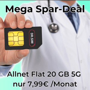 💊 Vodafone-Netz: 20GB / 50GB / 100GB 5G/LTE Allnet für 7,99€ / 11,99€ / 14,99€ (auch als mtl. kündbar) - DR. SIM