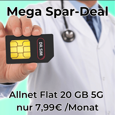 Thumbnail 💊 Vodafone-Netz: 20GB / 50GB / 100GB 5G/LTE Allnet für 7,99€ / 11,99€ / 14,99€ (auch als mtl. kündbar) - DR. SIM