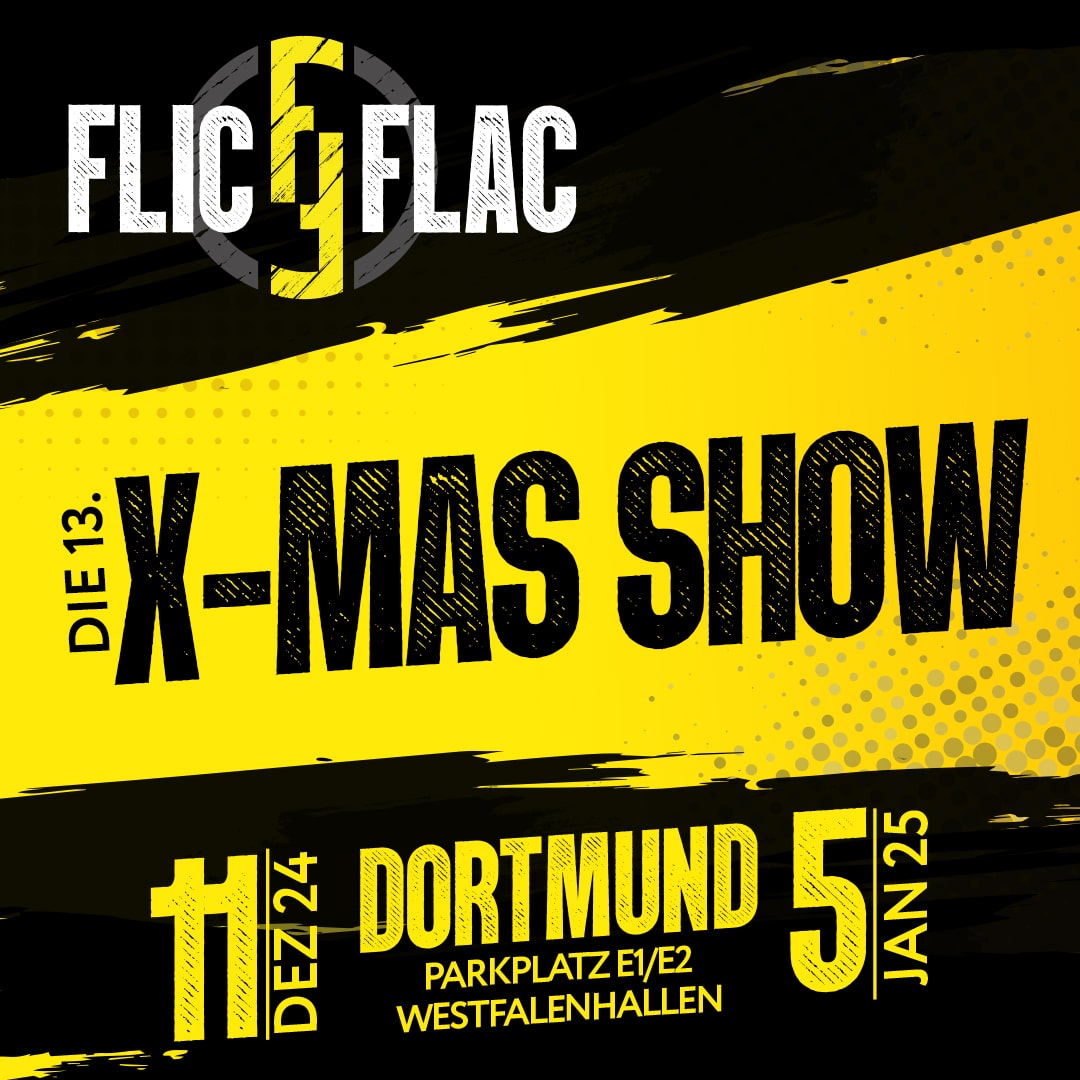 Werbebanner von Flic Flac die 13. X-mas Show, quadratisch