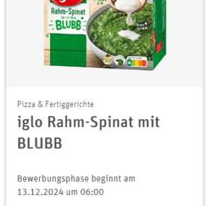 REWE Produkttest – iglo Rahm-Spinat mit BLUBB
