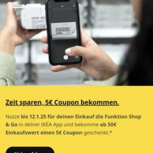 IKEA vor Ort 5 Euro Rabattcoupon geschenkt bei Shop&GoEinkauf ab 50 Euro