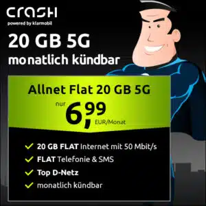 Thumbnail 😱 20GB Vodafone Allnet für nur 6,99€/Monat + 0,00€ Anschlusspreis (Crash / klarmobil)