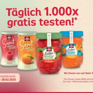 Letzte Chance! Schwartau Samt oder Extra Sorten mit weniger Zucker/Zero gratis testen - bis 28.02.!