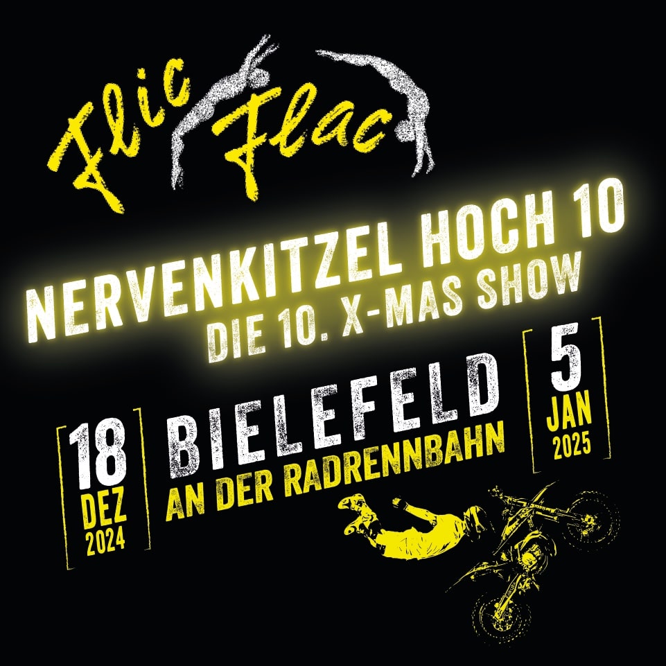 Quadratischer Werbebanner für die 10. Flic Flac X-Mas Show