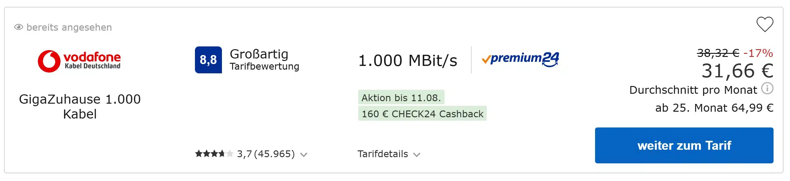 Check24 Preisvergleich von Internet-Tarif