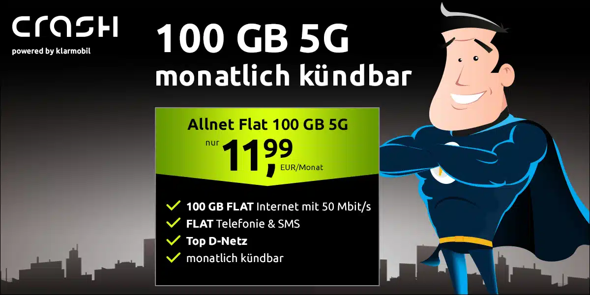 Crash-Tarif Banner 100GB 5G monatlich kündbar
