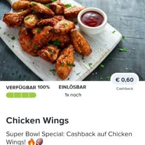 0,60€ Cashback auf Chicken Wings bei Marktguru