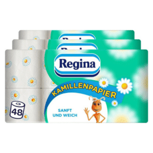 Regina Kamillenpapier - 3-lagiges Toilettenpapier - 48 Rollen-Packung (3 x 16 Einzelpackungen) - 150 Blatt pro Rolle