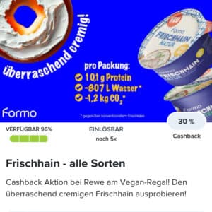 30% Cashback auf veganen Frischkäse von Frischhain bei Rewe mit Marktguru