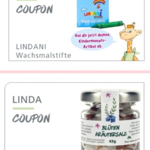 Linda Apotheken - Gratis Zugaben im Februar - LINDANI Wachsmalstifte Gratis / LINDA Blütenkräutersalz ab 10 € Einkaufswert nicht rezeptpflichtiger Arzneimittel