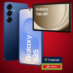 134€ Ersparnis + eff. GRATIS 😳 Samsung Galaxy S25 (128GB) für 74€ + 20GB 5G/LTE Allnet für 24,99€/Monat + GRATIS Galaxy Tab A9+ Wi-Fi + 50€ Wechselbonus (Freenet Vodafone green)